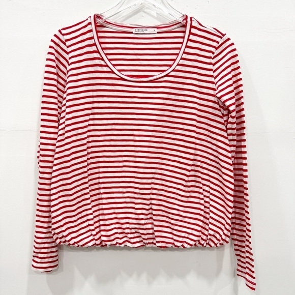 Stateside Red White Stripe Long Sleeve Bubble Hem Top Small - Picture 1 of 6